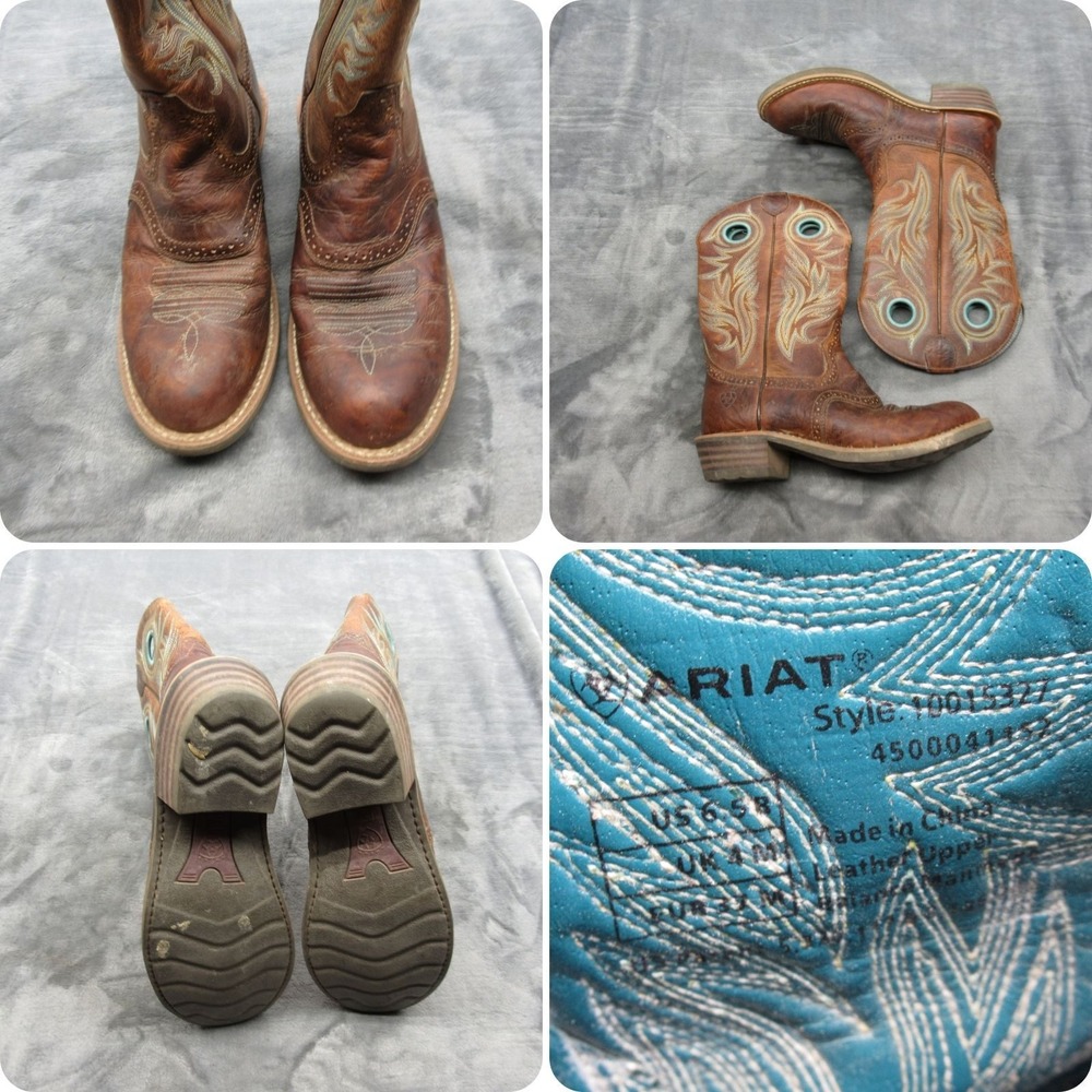 Ariat Cowboy Boots‎ Womens 6.5 Brown Turquoise Leather Shadow Rider Western